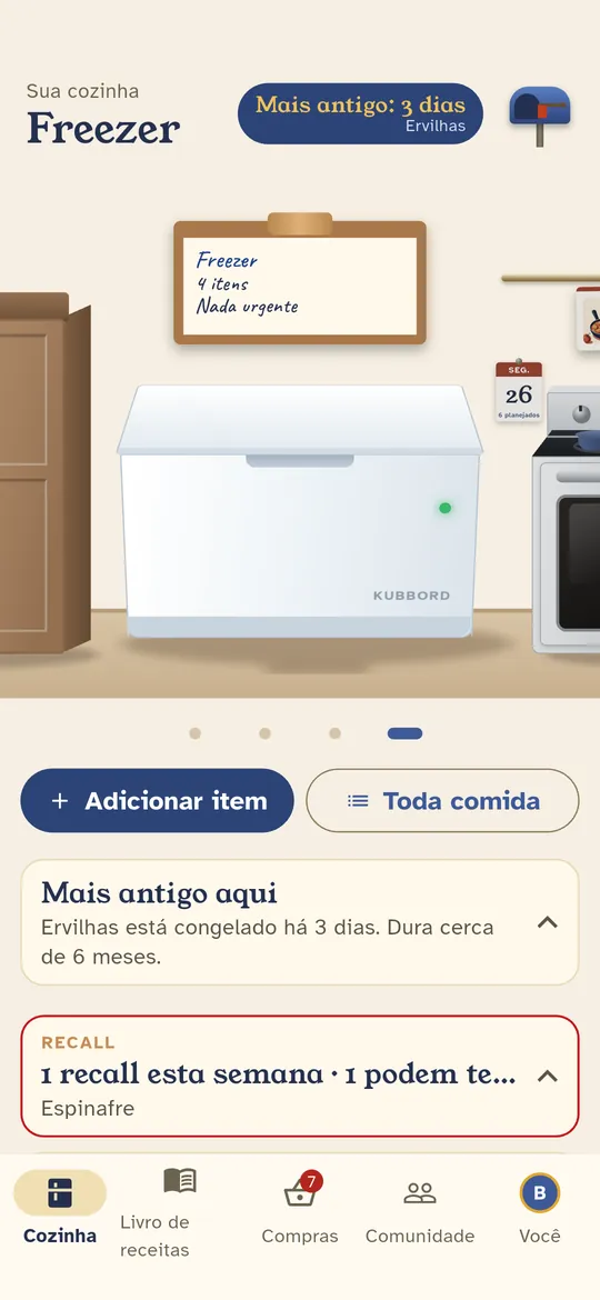 O freezer lembra há quanto tempo os itens estão lá dentro.