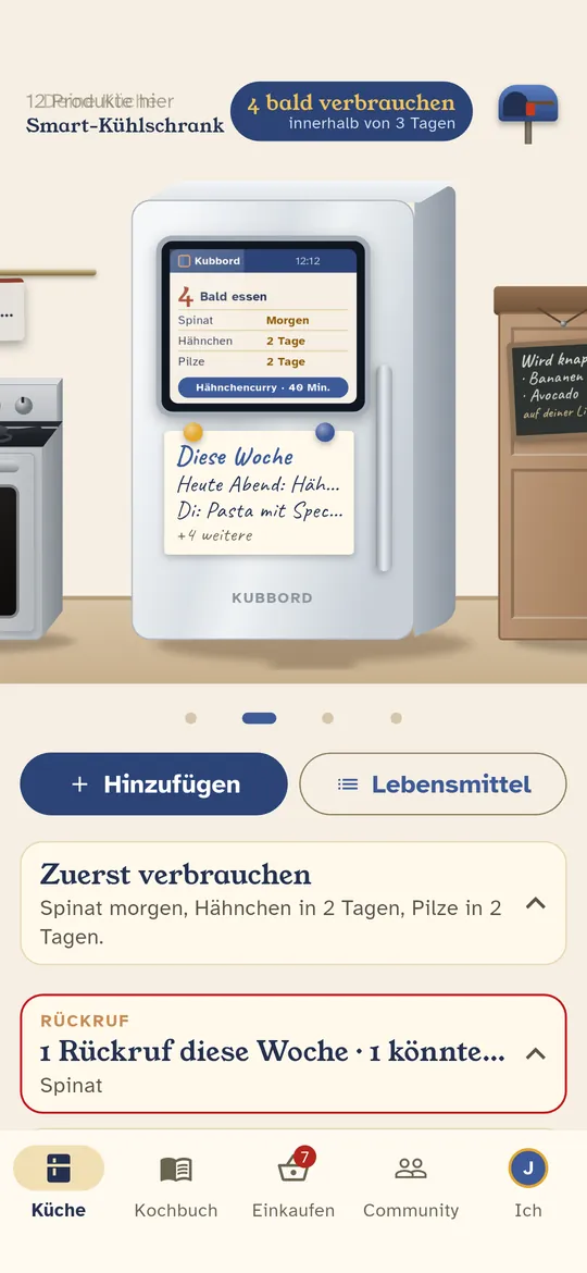 Der Kühlschrank sagt dir, was du zuerst essen solltest und was du damit kochen kannst.