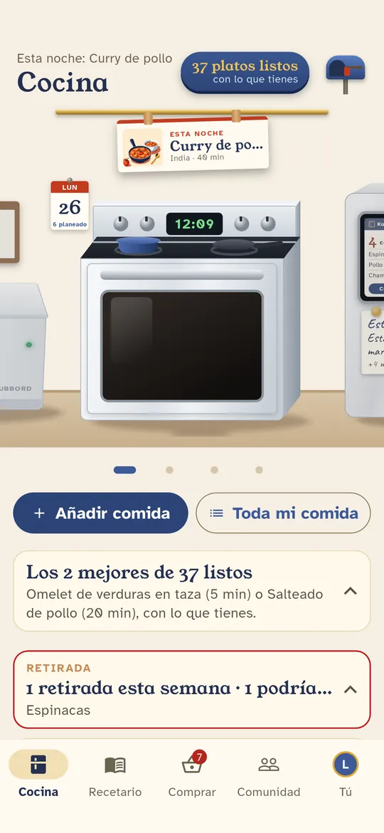 La cocina muestra lo que puedes preparar esta noche con lo que tienes.