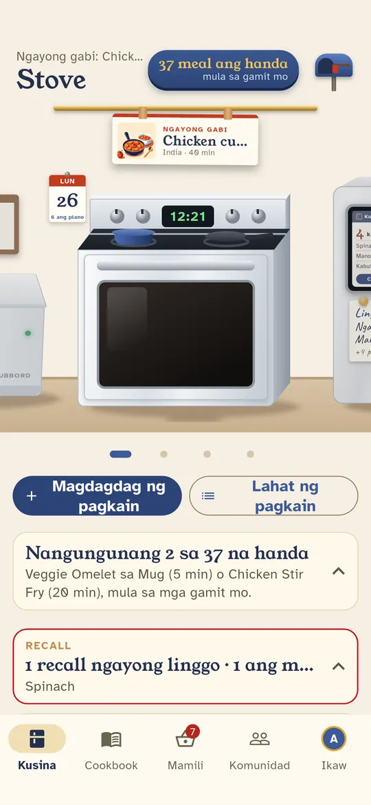Ipinapakita ng stove kung ano ang pwede mong iluto ngayong gabi mula sa mga gamit mo.