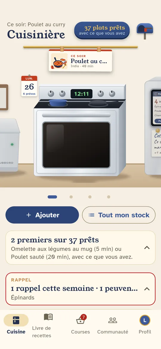 La cuisinière vous montre ce que vous pouvez préparer ce soir avec ce que vous avez.