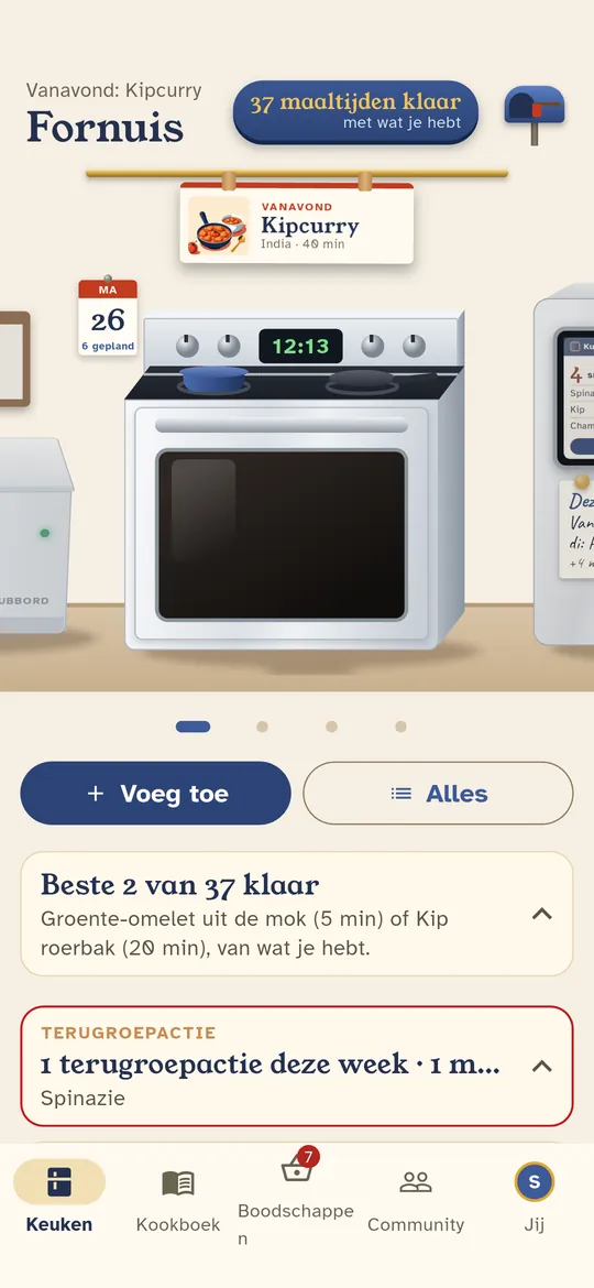 Het fornuis laat zien wat je vanavond kunt maken met wat je in huis hebt.